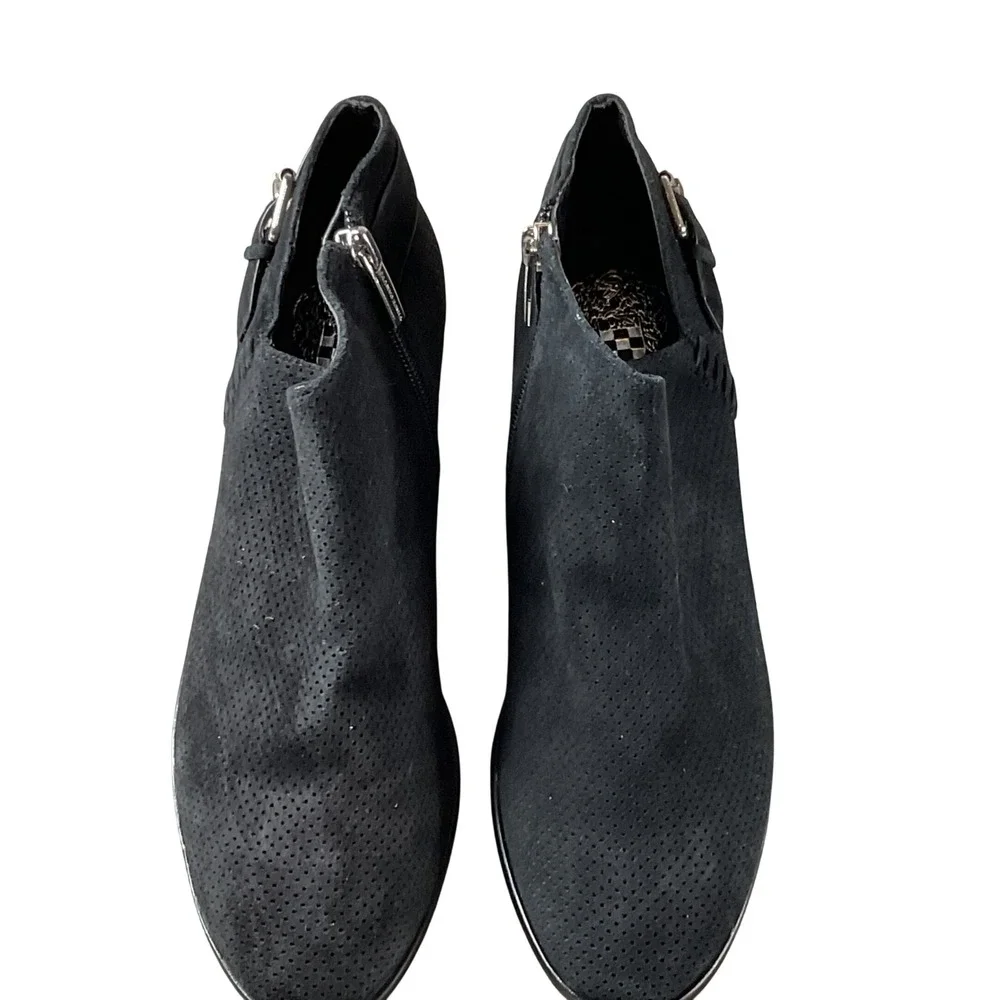 Vince Camuto Parveen Black Suede‎ Perforated Ankle Booties Side Zip Buckle 8M